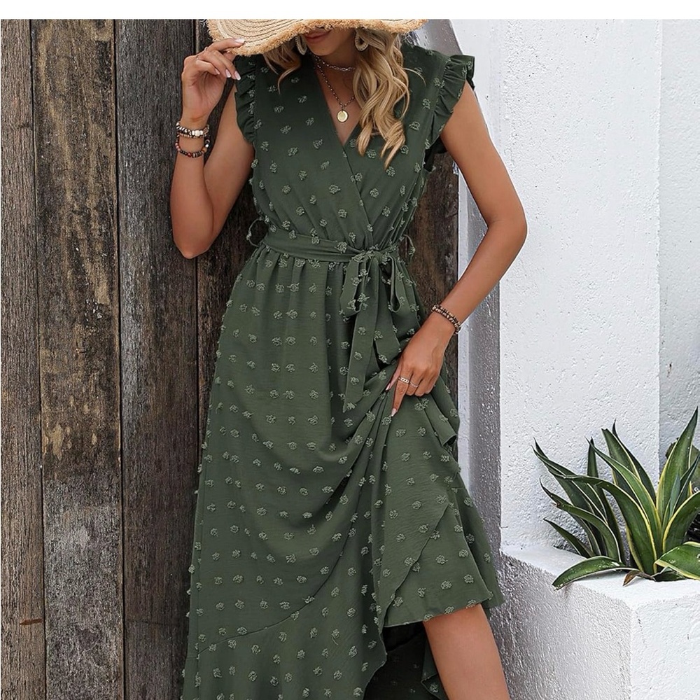 Olive Green Ruffled Maxi Dress - Women